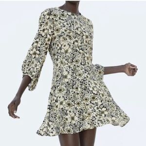 Zara basic floral long sleeve aline swing dress size xs